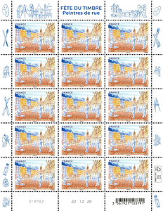 Feuille de 15 timbres - Arts de la rue - Peintres de rue - Lettre Verte