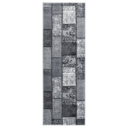 vidaXL Tapis BCF Gris avec motif de blocs 100x300 cm