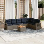 vidaXL Salon de jardin 8 Pièces avec coussins gris résine tressée