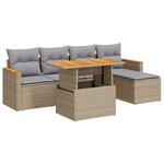 vidaXL Salon de jardin 6 Pièces avec coussins beige résine tressée acacia