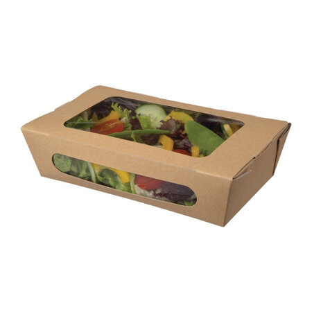 Lot de 200 barquettes à salade kraft recyclable avec fenêtre 200 mm - colpac -  - polyéthylène 200x120x50mm