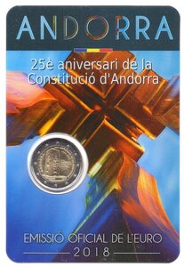 Pièce de monnaie 2 euro commémorative Andorre 2018 BU – Constitution d’Andorre