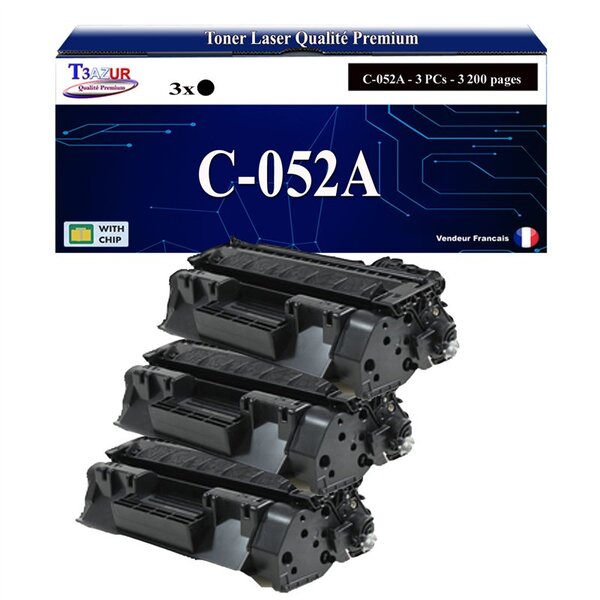 T3AZUR - 3x Toners compatibles avec Canon 052 pour Canon LBP-212dw  LBP-215x  LBP-214dw Noir - 3 200p
