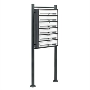 Bloc 6 boites aux lettres pied support 6 compartiment superposé anthracite et blanc