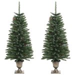 vidaXL Arbres de Noël artificiels 2 Pièces et couronne  guirlande et LED