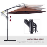 Parasol déporté octogonal à manivelle inclinable manivelle avec pied en acier diamètre 3 m chocolat