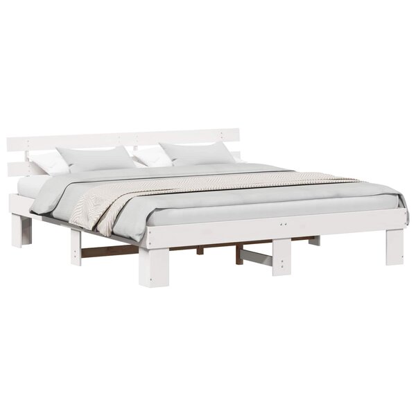 vidaXL Cadre de lit avec tête de lit Blanc 200 x 200 cm Pin massif
