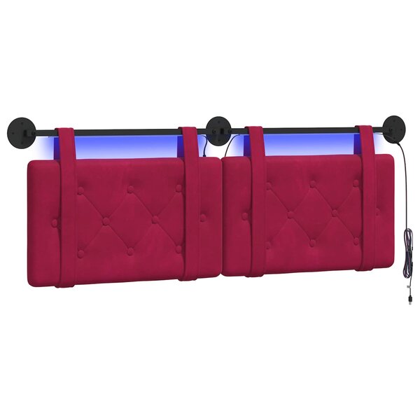 vidaXL Tête de lit suspendue Avec lumière LED Bordeaux Velours