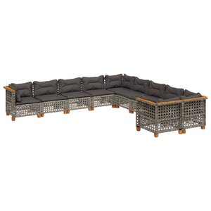 vidaXL Salon de jardin avec coussins 10 Pièces gris résine tressée