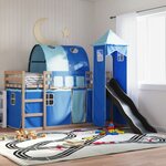 vidaXL Lit superposé avec toboggan et rideaux bleu 80x200 cm