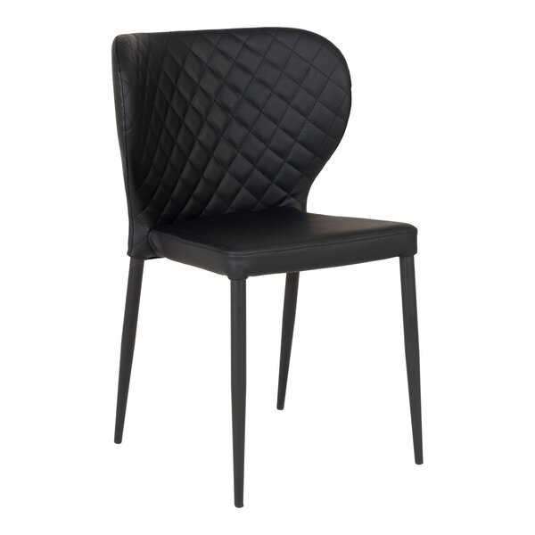 2 chaises de salle à manger en cuir synthétique noir avec pieds noirs