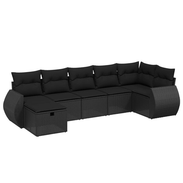 vidaXL Salon de jardin 7 Pièces avec coussins noir résine tressée
