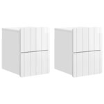 vidaXL Cabinet de chevet mural 2 pièces Blanc brillant