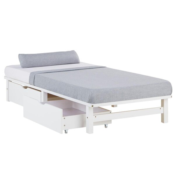 Lit simple 90x200 matelas 2 tiroirs bois blanc