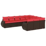 vidaXL Salon de jardin 10 Pièces avec coussins marron résine tressée