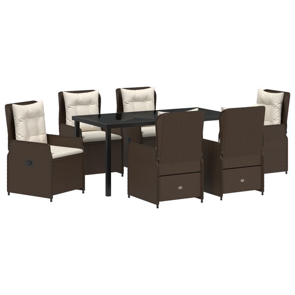 vidaXL Set de repas de jardin 7 pièces en poly rotin marron