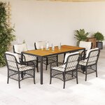 vidaXL Ensemble à manger de jardin coussins 7Pièces Noir Résine tressée