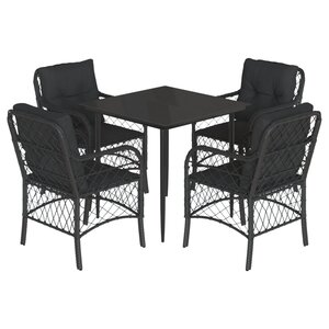 vidaXL Ensemble à manger de jardin coussins 5Pièces Noir Résine tressée