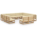 vidaXL Salon de jardin 12 Pièces avec coussins marron miel bois de pin