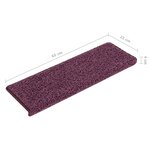 vidaXL Tapis d'escalier 15 pièces 65 x 21 x 4 cm Violet foncé Bord rectangulaire