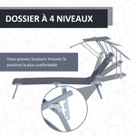 Transat bain de soleil pliable grand confort dossier et pare-soleil réglable multi-positions gris