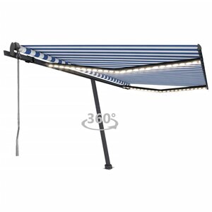 vidaXL Auvent automatique capteur de vent/LED 400x350 cm Bleu et blanc