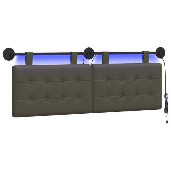 vidaXL Tête de lit suspendue Avec lumière LED Gris Simili cuir