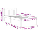vidaXL Cadre de lit cire marron 90x200 cm bois de pin massif