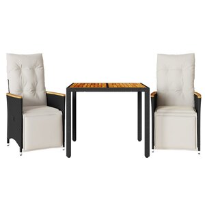 vidaXL Ensemble de bistro de jardin 3 Pièces coussins noir poly rotin