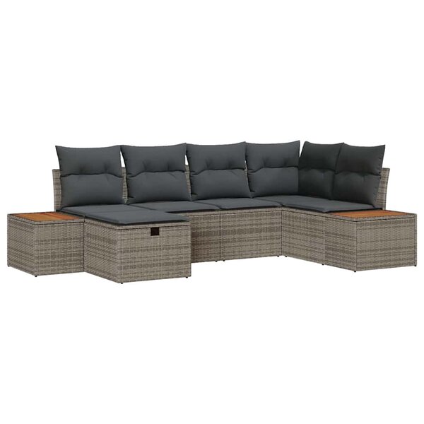 vidaXL Ensemble de Canapés de Jardin 6 Pièces avec Coussins Gris Rattan Poly