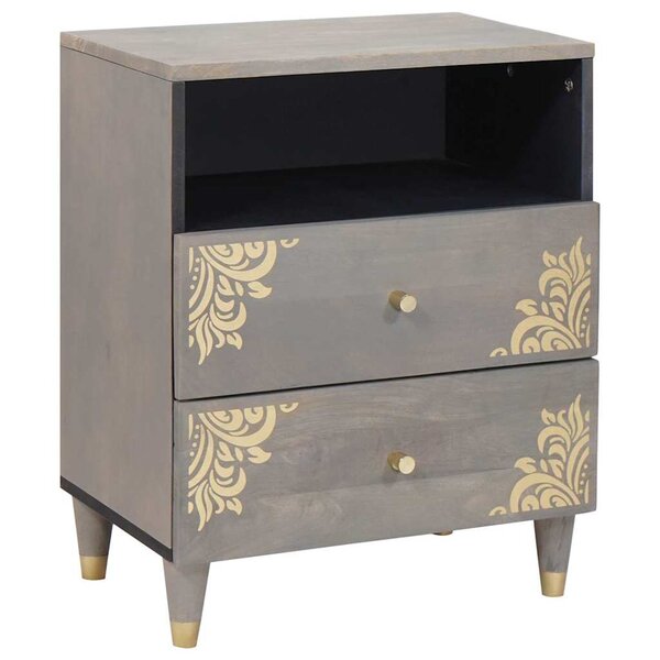 vidaXL Cabinet de chevet Gris 50 x 33 x 62 cm bois de manguier massif