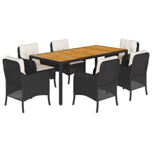 vidaXL Ensemble à manger de jardin coussins 7Pièces Noir Résine tressée