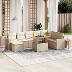 vidaXL Salon de jardin avec coussins 9 Pièces beige résine tressée