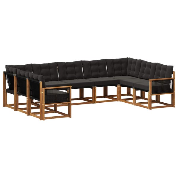 vidaXL Ensemble de canapés d'extérieur 9 Pièces Naturel et noir