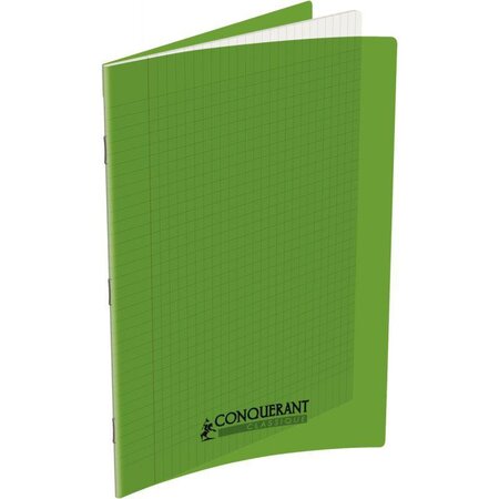 Cahier 48 pages seyès 90 g  couverture polypropylène vert  format 21 x 29 7 cm CONQUERANT