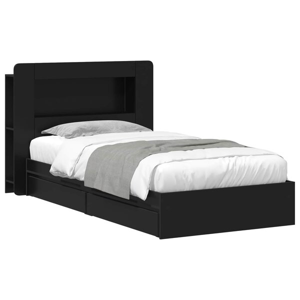 vidaXL Cadre de lit avec rangement Noir 75 x 190 cm Bois d'ingénierie