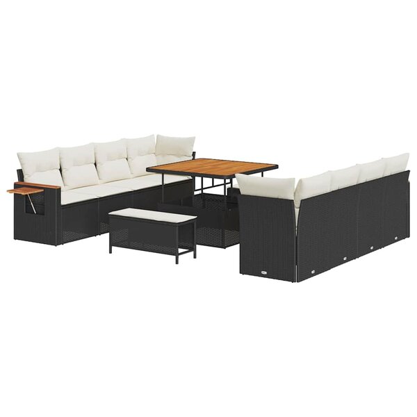 vidaXL Ensemble de canapé de jardin avec coussin 11 Pièces Noir et Crème