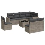 vidaXL Salon de jardin 9 Pièces avec coussins gris résine tressée