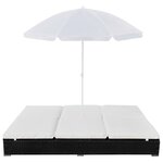 vidaXL Chaise longue d'extérieur avec parasol Résine tressée Noir