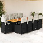vidaXL Ensemble de bistro de jardin 11 Pièces coussins noir poly rotin