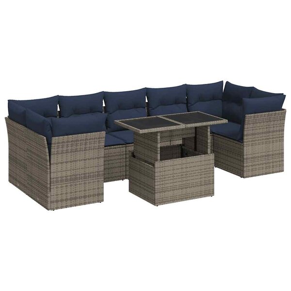 vidaXL Salon de jardin avec coussins 8 Pièces gris résine tressée acacia