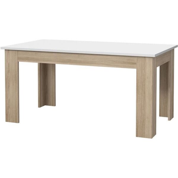 Table a manger de 6 a 8 personnes - Blanc mat et décor chene sonoma - Contemporain - PILVIL - 160 x l 90 cm