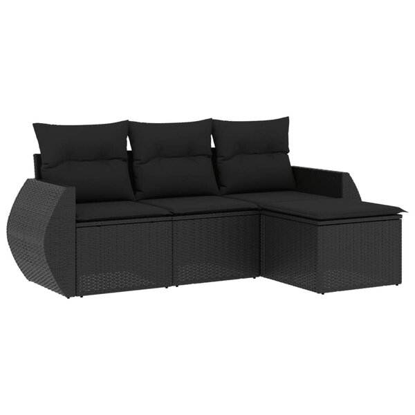 vidaXL Salon de jardin 4 Pièces avec coussins noir résine tressée