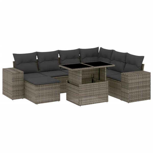 vidaXL Salon de jardin 8 Pièces avec coussins gris résine tressée