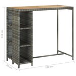 vidaXL Meuble de bar de jardin 5 Pièces et coussins Résine tressée Gris