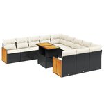 vidaXL Salon de jardin 11 Pièces avec coussins noir résine tressée