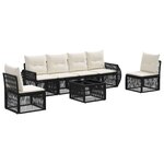 vidaXL Ensemble de canapé de jardin 7 pc Noir et blanc crème polyrotin