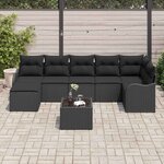 vidaXL Ensemble de canapé de jardin avec coussin 8 Pièces Noir Poly rotin