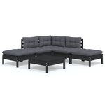 vidaXL Salon de jardin 6 Pièces avec coussins Noir Bois de pin