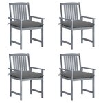 vidaXL Chaises de jardin et coussins lot de 4 Gris Bois acacia massif